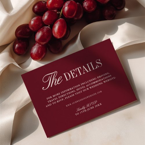 Elegant Burgundy Wedding Website Enclosure Card