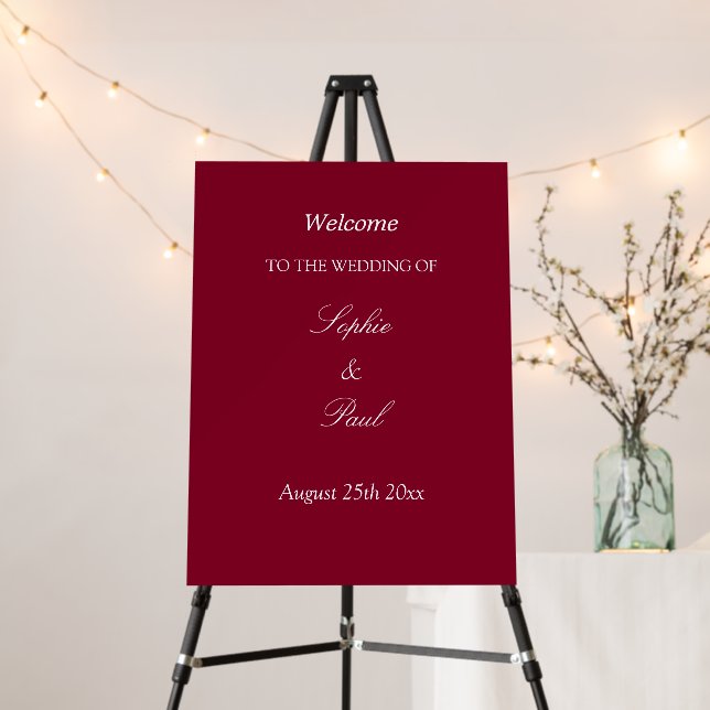 Elegant Burgundy Wedding Welcome Sign (In Situ (Stand))