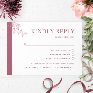 Elegant Burgundy Wedding With/without Meal RSVP Card