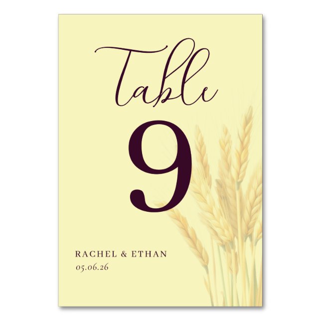 Elegant Burgundy Wheat Stalks Table Number (Front)
