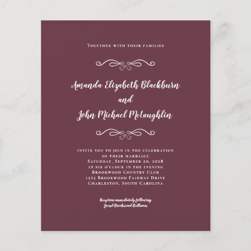 Elegant Burgundy White Budget Wedding Invitation
