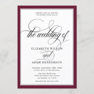 Elegant Burgundy & White Classic Wedding Invitation