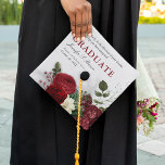 Elegant Burgundy & White Floral Custom Graduate Graduation Cap Topper<br><div class="desc">Elegant floral graduation cap topper. This design allows you to add a personlized message/quote to the grad! Decorated with beautiful burgundy and ivory flowers and dark green botanical foliage. Simply add name,  place of study and class year.</div>