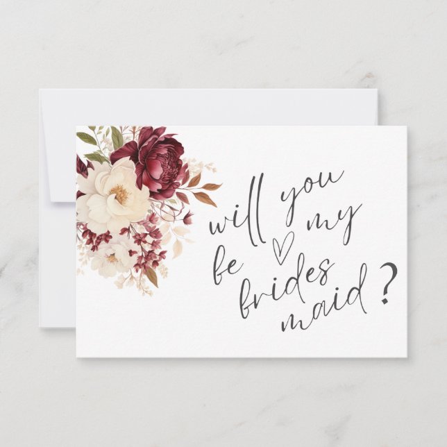 Elegant Burgundy White Flowers Bridesmaid Card (Front)