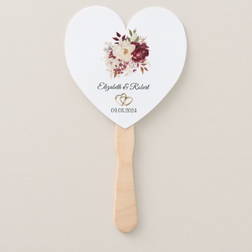 Elegant Burgundy White Flowers Hand Fan