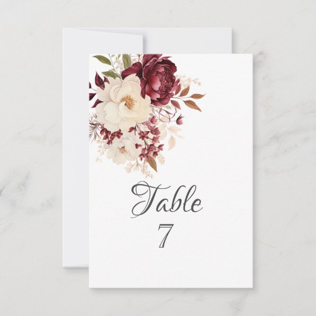Elegant Burgundy White Flowers Invitation (Front)