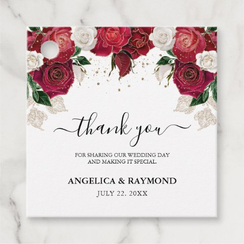 Elegant Burgundy White  Gold Wedding Thank You Favor Tags