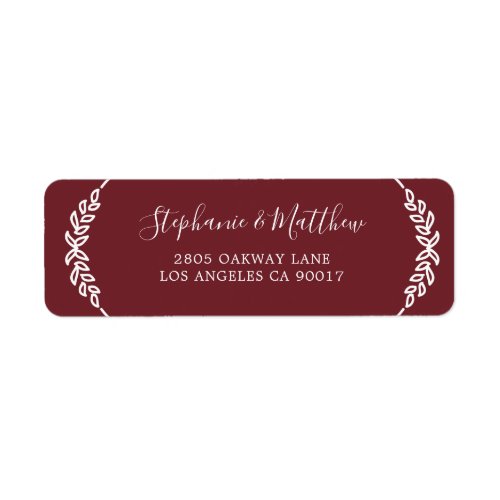 Elegant Burgundy White Leaf Foliage Wedding Label