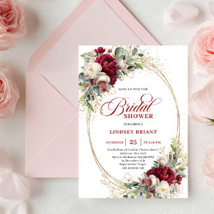 Elegant Burgundy White Rose Gold Bridal Shower Invitation