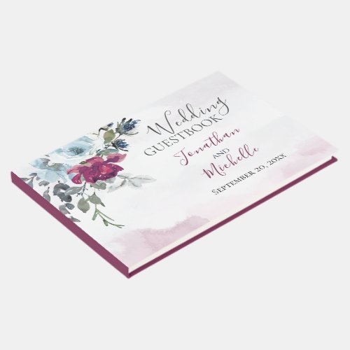 Elegant Burgundy White Roses Christian Wedding Guest Book