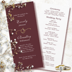 Elegant Burgundy White Script Fall Winter Wedding Program