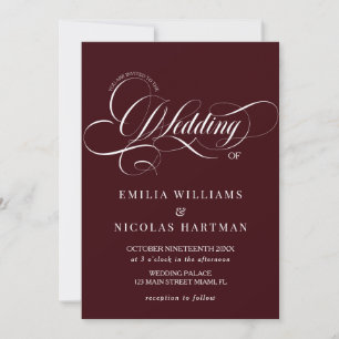 Elegant Burgundy & White Script Wedding Invitation