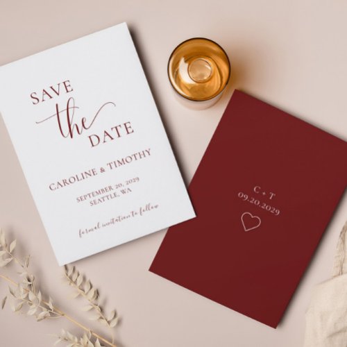 Elegant Burgundy White Wedding Save The Date Card