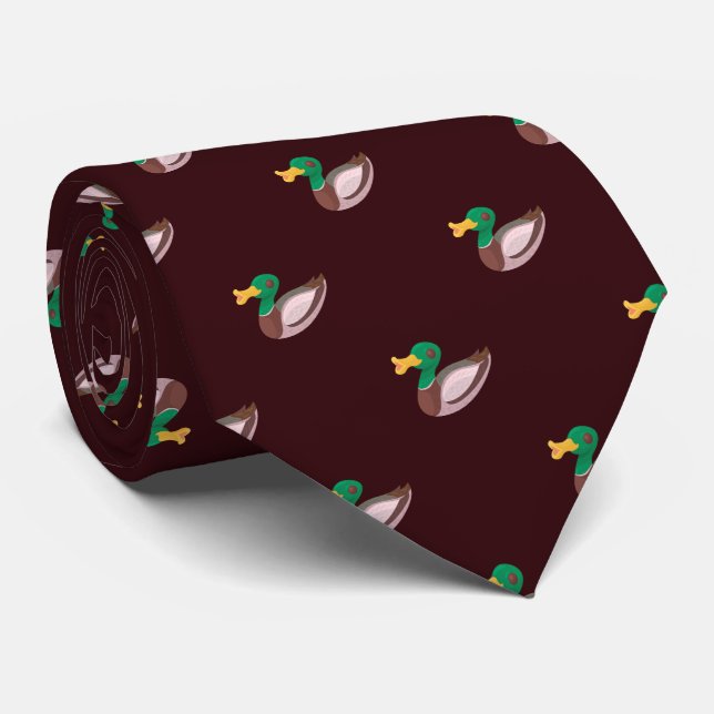 Elegant Burgundy Wild Duck Pattern Neck Tie (Rolled)