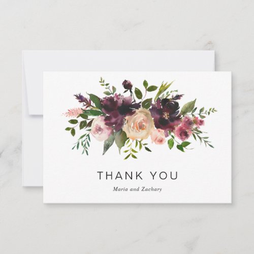 Elegant Burgundy Wine Fall Floral Rustic Wedding Thank You Card