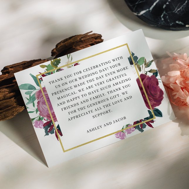 Elegant burgundy / wine garden floral wedding thank you card (Creator Uploaded)