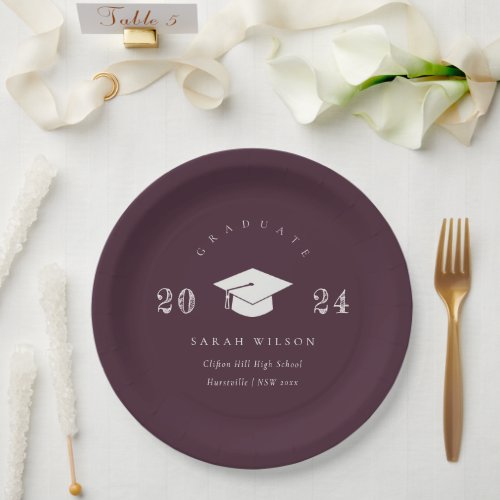 Elegant Burgundy Wine Minimal Simple Graduation Paper Plates