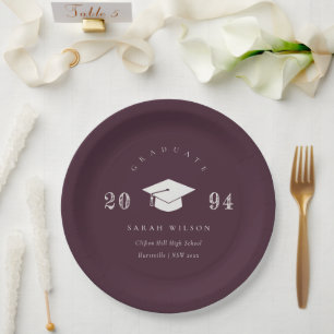 Elegant Burgundy Wine Minimal Simple Graduation Paper Plates