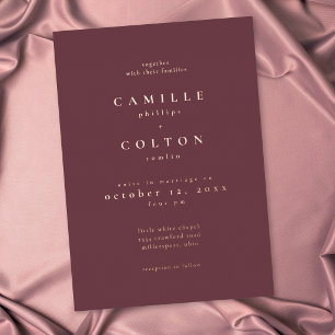 Elegant Burgundy Wine Minimalist Wedding Rose Gold Foil Invitation