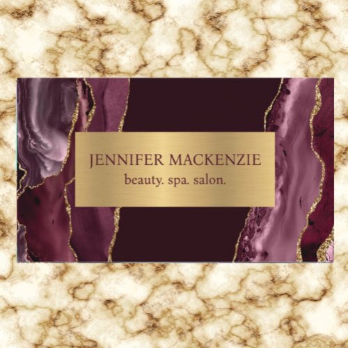 Elegant Burgundy Wine Red and Gold Agate Luxury Business Card
