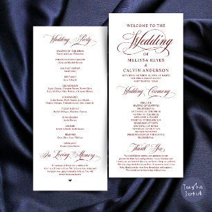 Elegant Burgundy Wine Red Script Wedding Ceremony Program