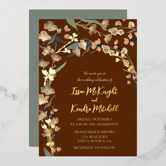 Elegant Burgundy Wine Sage Botanical Wedding Foil Invitation (Front/Back)