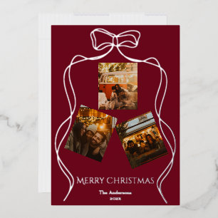 Elegant Burgundy Wine Silver Foil Photo Christmas Holiday Card