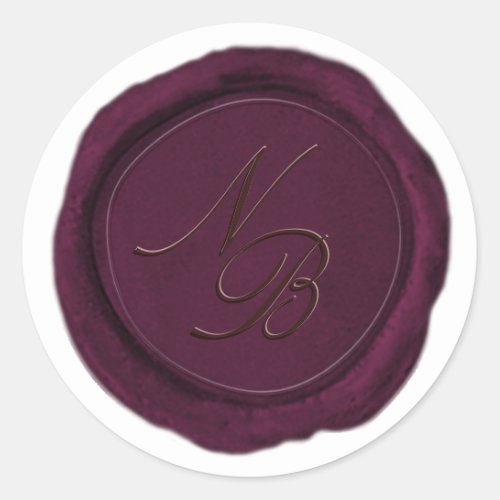 Elegant Burgundy Wine Wax Seal Monogram Sticker