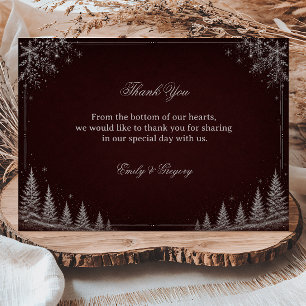 Elegant Burgundy Winter Forest Celebration Thank You Card