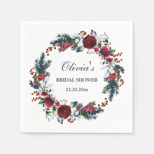 Elegant Burgundy Winter Rose Foliage BRIDAL SHOWER Napkins