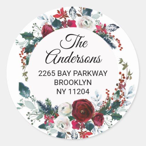 Elegant  Burgundy Winter Rose Return Address Label