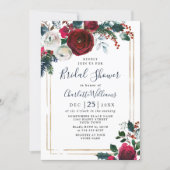 Elegant Burgundy Winter Roses Floral Bridal Shower Invitation (Front)