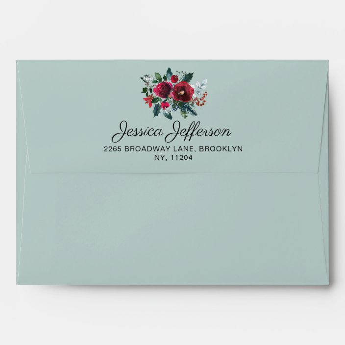 Elegant Burgundy Winter Roses Floral for 5x7 card Envelope | Zazzle.com