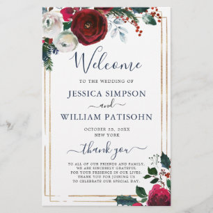 Elegant Burgundy Winter Wedding Ceremony Program