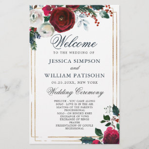 Elegant Burgundy Winter Wedding Ceremony Program