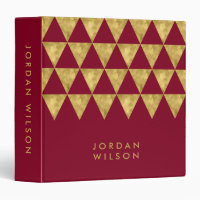 Elegant Burgundy with Faux Gold Triangle 3 Ring Binder