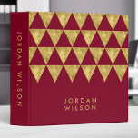 Elegant Burgundy with Faux Gold Triangle 3 Ring Binder<br><div class="desc">Elegant burgundy binder that you can personalize with your name featuring faux gold foil triangle pattern. Great for office or school. Personalize it by replacing the placeholder text. For more options such as to change the font and its size click the "Customize" button. *Please note that the Zazzle Watermark that...</div>