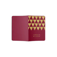 Elegant Burgundy with Faux Gold Triangle Passport Holder