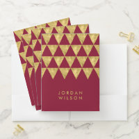 Elegant Burgundy with Faux Gold Triangle Pocket Folder
