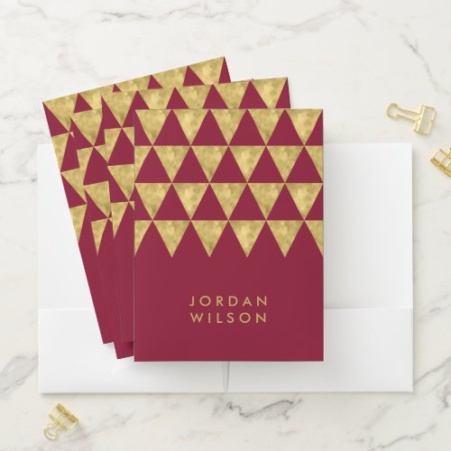 Elegant Burgundy with Faux Gold Triangle Pocket Folder