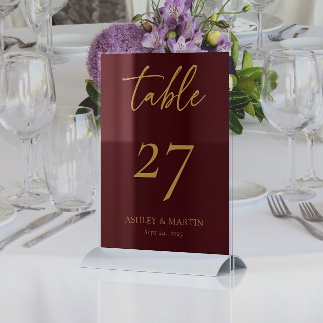 Elegant Burgundy with Gold Personalized Wedding Table Number (Elegant Burgundy with Gold Personalized Wedding Table Number)