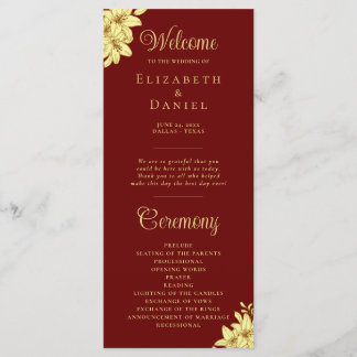 Elegant Burgundy with Gold Typography Wedding Program