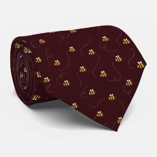 Elegant Burgundy Yellow Bee Seamless Pattern Neck Tie