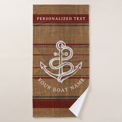    Elegant Burlap Anchor Nautical Boat Name Custom Bath Towel