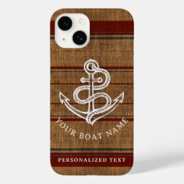    Elegant Burlap Anchor Nautical Boat Name Custom Case-Mate iPhone 14 Case