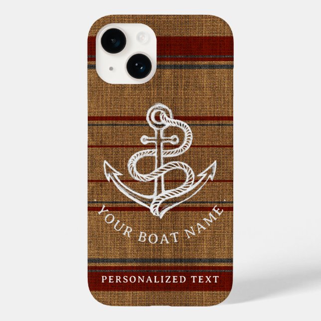    Elegant Burlap Anchor Nautical Boat Name Custom Case-Mate iPhone Case (Back)