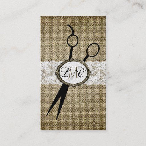 Customizable elegant burlap and lace hair stylist hairstylist business card
