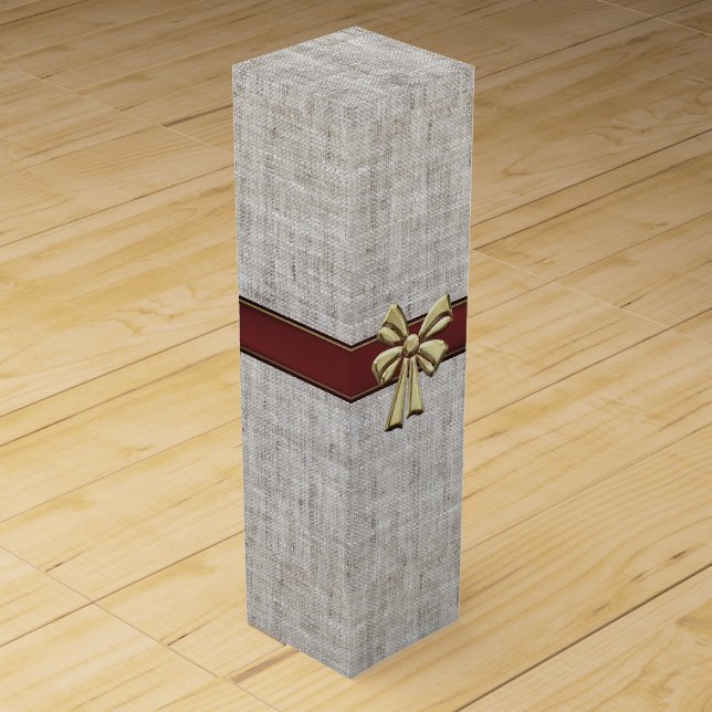 Elegant Burlap Pattern Wine Box (Front)