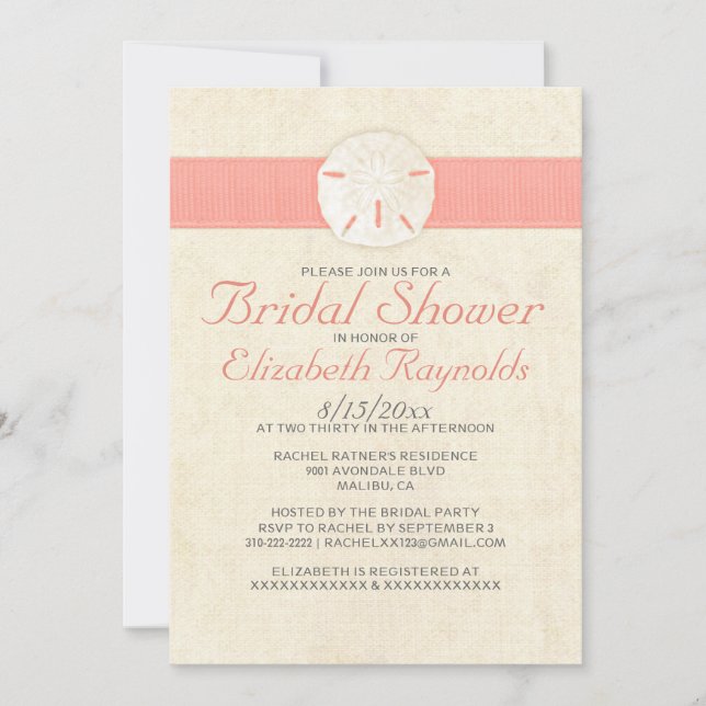 Elegant Burlap Sand Dollar Bridal Shower Invites (Front)