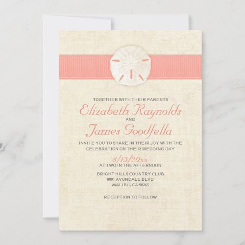 Elegant Burlap Sand Dollar Wedding Invitations